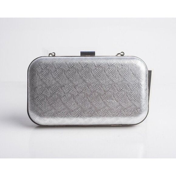 Chiara Boni Women Sliver Sparkle 40 Bianco Chain Leather Gloria Clutch Purse Box - Picture 2 of 8